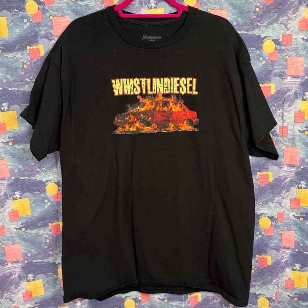 Whistlindiesel Black Stunt Car on Fire Short Sleeve Graphic Tee